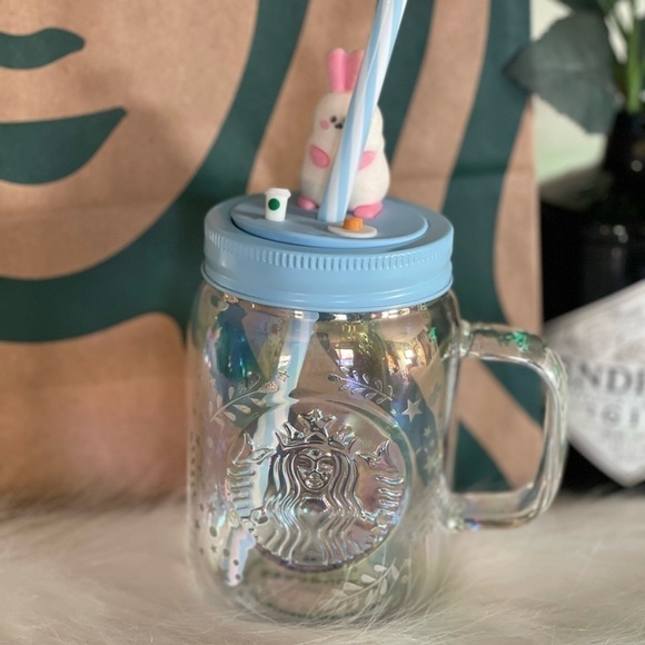 STARBUCKS MOON RABBIT GLASS CUP 16 OZ - Picture 1 of 4